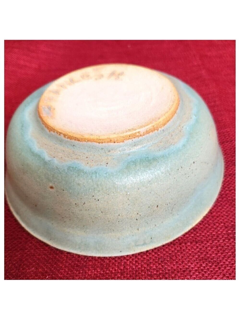Handmade Ceramic Glazed Bowl By Frances H With Blue Swirl Design 6" - Picture 4 of 5